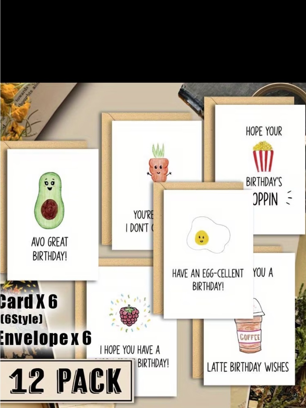6 Pack Funny Food Pun Birthday Cards with Envelopes NEW - Picture 7 of 7